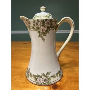 Nippon Hand Painted Floral Gold Moriage Chocolate  Pot Tea Coffee Pot Vintage